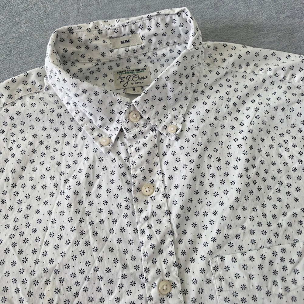 J.Crew Mens Slim Secret Wash Short Sleeve Button Down Shirt White Floral Small